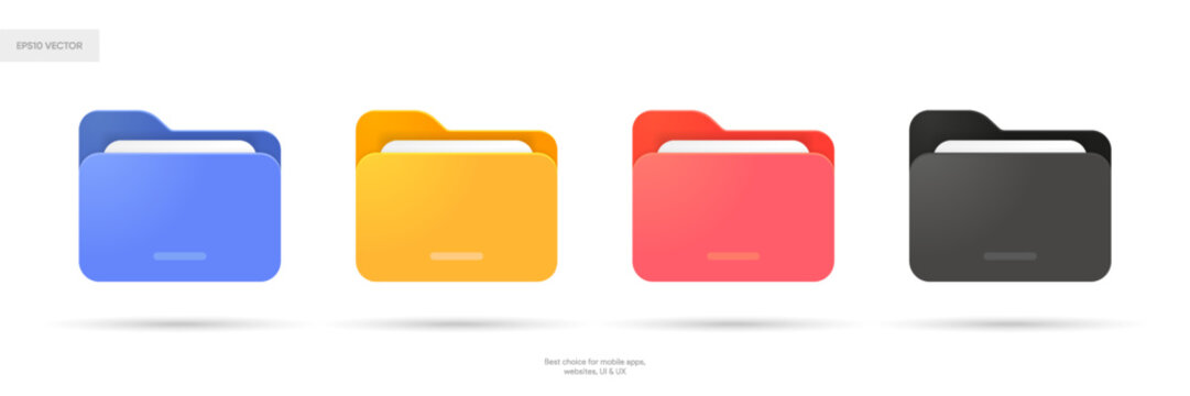 3d folder icon isolated on white background. Document symbol. 3d file icon. Binder sign modern, simple, vector, icon for website design, mobile app, ui. Vector Illustration