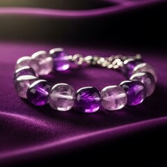 Elegant Amethyst Bracelet on Purple Satin - Luxurious Gemstone Jewelry.