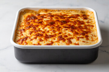 Traditional Greek potato and meat casserole with cheese - moussaka