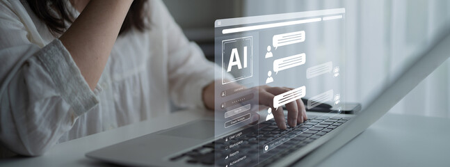 A user interface showing a conversational AI chatbot providing customer service. This virtual...