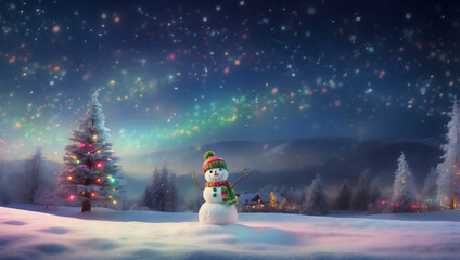 雪だるまのいる風景　AI生成素材