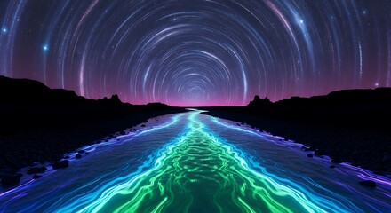 Starry Night Sky Over a Glowing River.