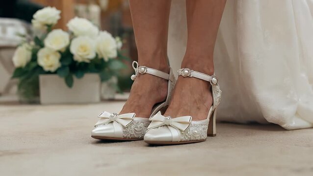 tightly framed photographic shot of formal footwear specifically chosen for a nuptial ceremony  worn by the individual getting
