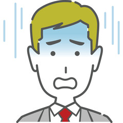 Anxious Man In A Grey Suit With A Red Tie Sweating 