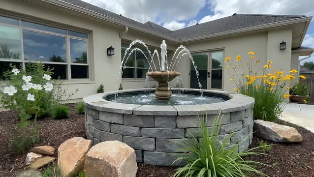 water feature located in the central courtyard of a newly constructed residential