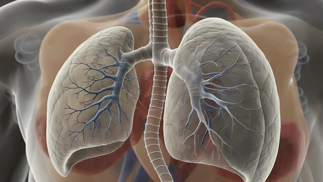 precise three-dimensional digital visualization depicting the internal anatomical structure of a vital human respiratory organ  showcasing its components in a seamless rotating