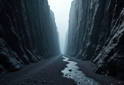 Incised Ravine Steep Walled Passage Rugged Cliff Carving Dramatic Shadows