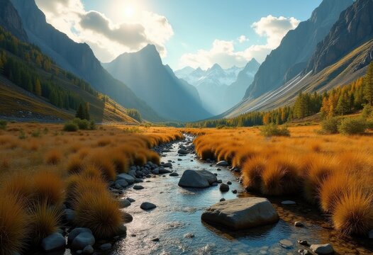 Breathtaking Valley Floor Nestled Between Handsome Mountain Ridges Stunning Visual Contrast