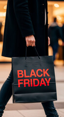 Close-up of a Woman's Thigh and a Black Shopping Bag with 'Black Friday' Written in Red
