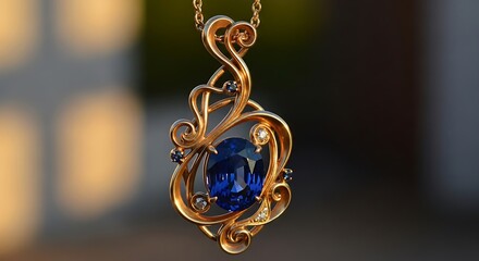 Elegant Gold Pendant with Sapphire Gemstone - A Timeless Jewelry Piece.