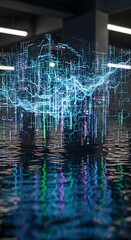 Abstract digital art of a futuristic city with electric energy.