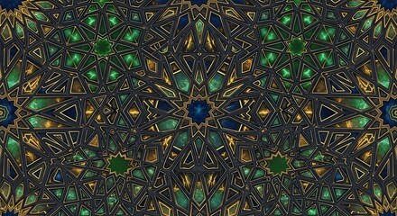Intricate Dark Green and Gold Abstract Pattern Background.