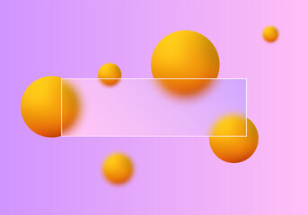 Horizontal transparent frame on a lilac-pink gradient background with yellow spheres. Eps 10