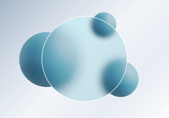 Central transparent circular frame against a blue-grey gradient and spheres. Eps 10