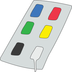 Artistic Paint Palette With Six Vibrant Colors Blue Red Green Yellow Black And White In A Tray With Transparent Background