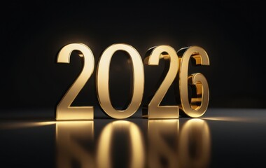 Golden 2026 numbers on black background, new year celebration