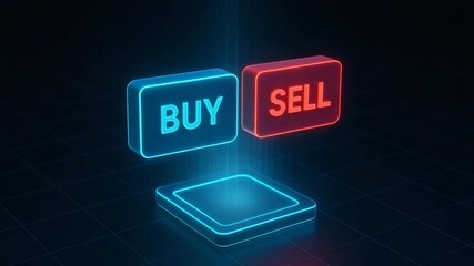 Colorful neon buttons representing buy and sell in a digital market. Ideal for illustrating online trading concepts and e-commerce. - Powered by Adobe