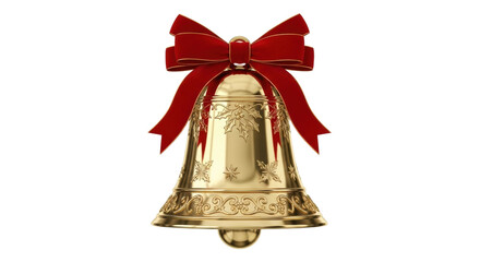 Golden christmas bell with red bow and decorative engravings