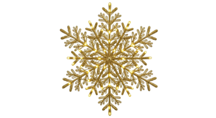 Golden snowflake ornament with intricate design on black background