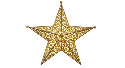 Obraz premium Illuminated ornate metal star with intricate swirling patterns on white background