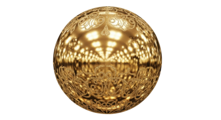 Intricate gold sphere with ornate patterns and glowing reflections