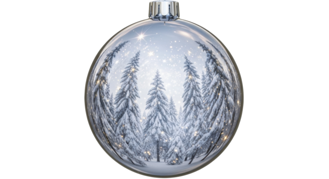 Snowy forest scene ornament: winter magic captured in glass sphere