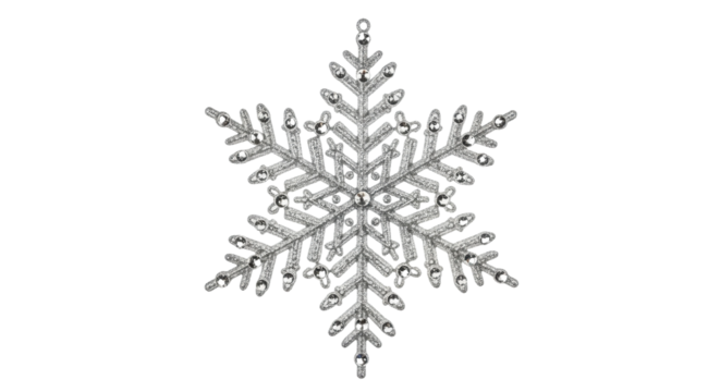 Intricate silver snowflake on black background: winter holiday decoration