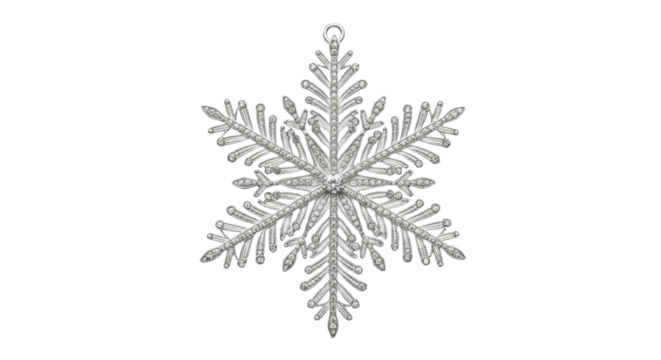 Elegant silver snowflake pendant with intricate design on black background