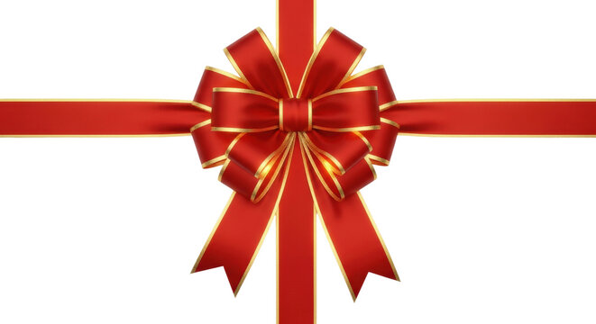 Elegant red bow and ribbon on black background for gift or decoration