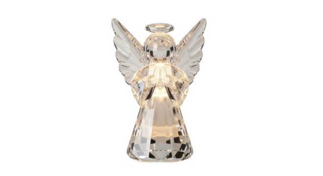 Crystal angel decoration figurine with halo and wings lit from within