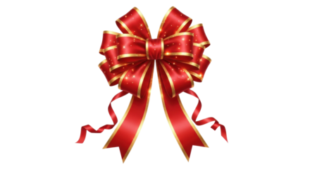 Elegant red and gold ribbon bow with sparkling details on black background