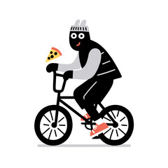 Naklejka premium Cycling with a slice of pizza in a fun and colorful vector illustration