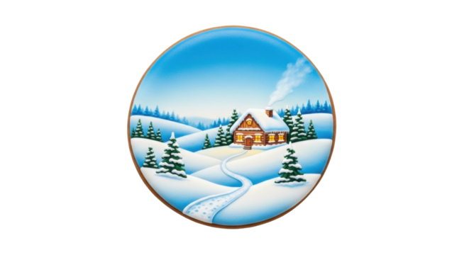 Winter wonderland: snowy cabin in a serene forest landscape