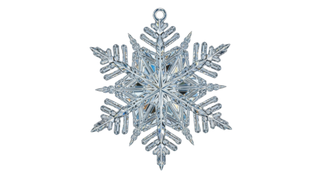 Intricate silver snowflake ornament with detailed crystal patterns