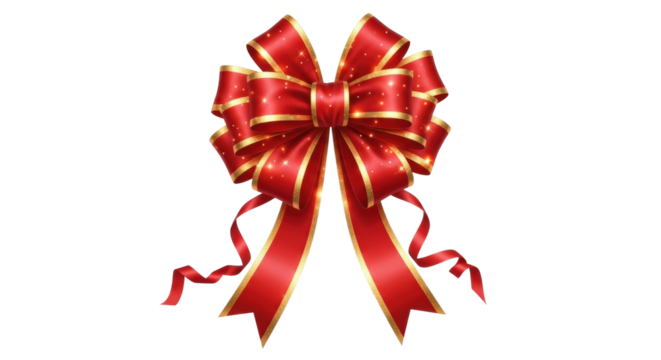 Elegant red and gold ribbon bow with sparkling details on black background