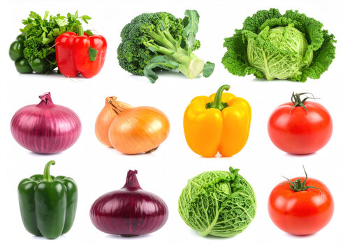 Assorted fresh vegetables isolated on a clean background. healthy eating, organic lifestyle concept