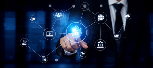 A complete cybersecurity system concept. Providing network protection for online banking, cloud...