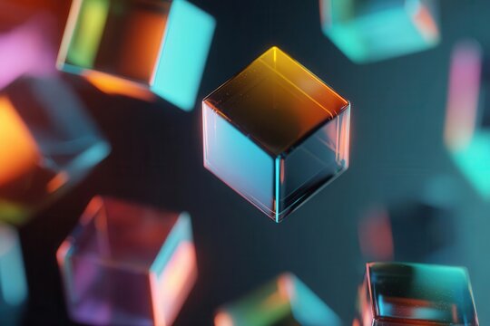 Floating, Glowing Cubes Futuristic Abstract 3D Render