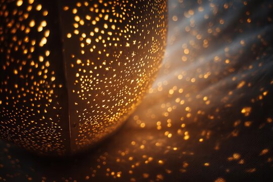 Glowing Lantern with Perforated Design and Bokeh Effect