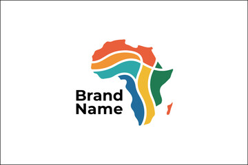 Stylish Africa-shaped logo featuring dynamic abstract lines in Pan-African colors representing energy, unity, and culture.
