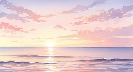 Serene Ocean Sunrise with Pastel Clouds and Gentle Waves.