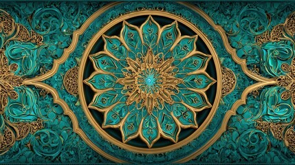 Naklejka premium Luxurious Turquoise and Gold Floral Ornament Design