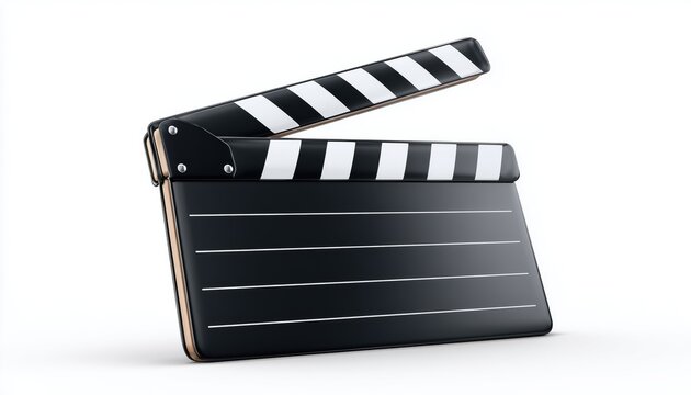 Movie Clapperboard Icon For Cinematography And Film Production On White Background: Cinema Symbol For Shooting Video Scenes.