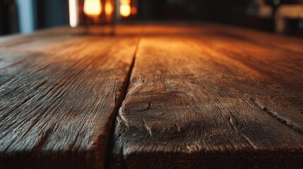 Rustic Wooden Table Surface Textured Close-Up with Warm Light