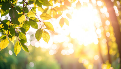 新緑 葉 木漏れ日 光 太陽 日差し 緑 黄緑 鮮やか 明るい 春 夏 森 自然 生命 輝き ボケ 爽やか 癒やし まぶしい