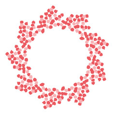 Vector round frame made of small red flowers with space for text, on white background, perfect for wedding invitations, Valentine cards, posters, packaging, spring and romantic floral designs
