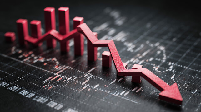 Economic graph showing a sharp red downturn, illustrating financial instability, recession indicators and market stress