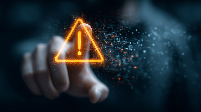 Sinal de alerta iluminado destaca necessidade de atenção a riscos e ameaças virtuais, enfatizando segurança de dados e monitoramento constante em ambiente digital