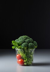 A vibrant individual serving of fresh ingredients, perfectly portioned for a healthy meal. Emphasizing natural goodness and readiness ,light ,appetizing ,green