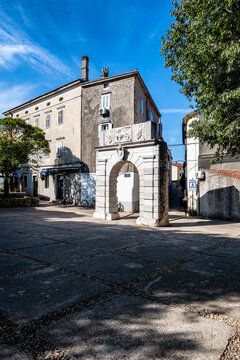Old stone Porta Marcella gate in the town of Cres, Croatia